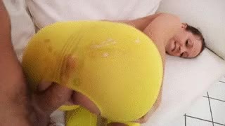 Yellow spandex assjob