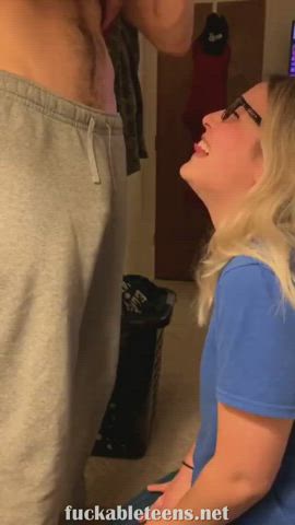 Big Dick Blonde Cock Cumshot Face Fuck Facial Glasses Handjob Teen gif