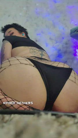 Asian Ass Bouncing Chubby Curvy Fishnet Goth Jiggling Short Hair Tattoo Thick gif