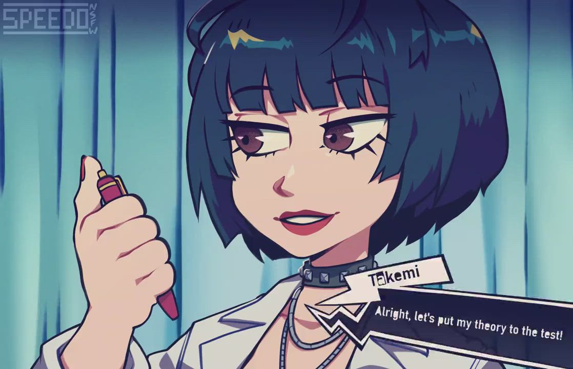 Tae Takemi testing a theory (Speedo) [Persona]