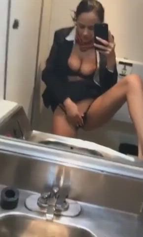 fingering mirror nsfw natural tits selfie work gif