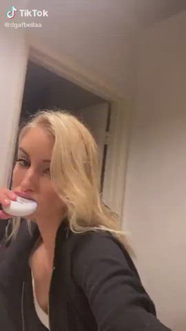 blonde drooling sloppy spit tiktok tongue fetish gif