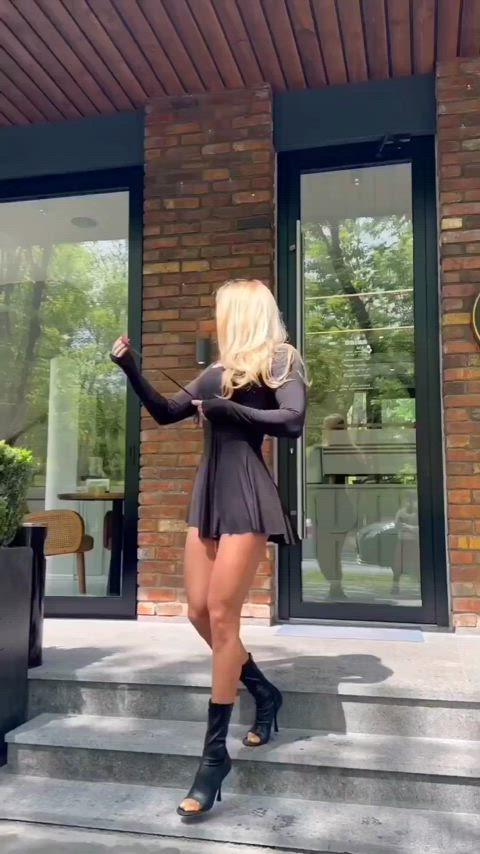 babe blonde high heels walking gif