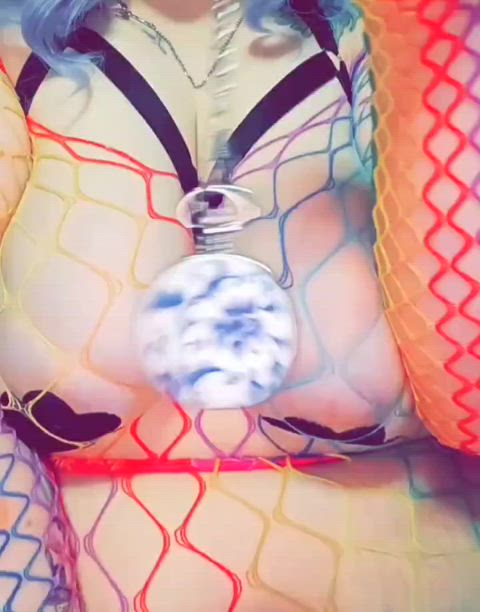 bbw big tits fishnet gif