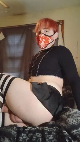ass asshole femboy knee high socks penis solo spanking thighs gif