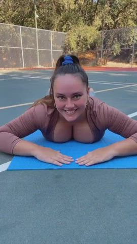 big tits cleavage yoga gif