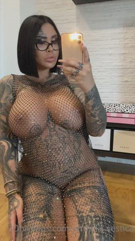 Big Tits Fishnet Solo Tattoo gif