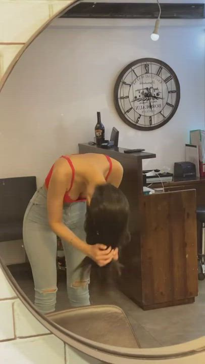 Brunette Jeans Mirror gif