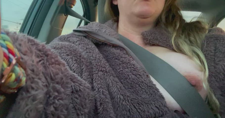 big tits car exhibitionism exposed huge tits nipples public gif