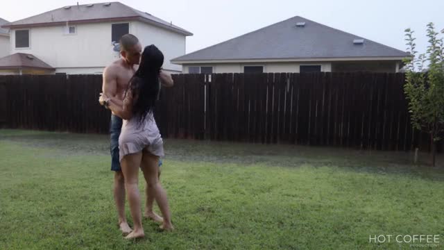 Romantic fuck outside in the rain