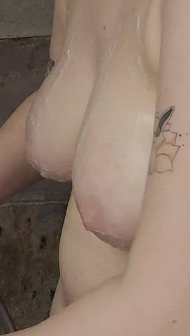 21 years old amateur bathroom big tits boobs natural tits shower student gif
