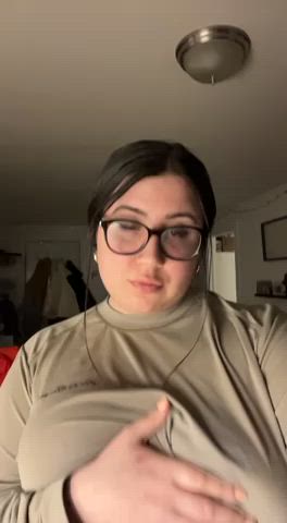 bbw boobs brunette glasses long hair nipple piercing pierced thick gif