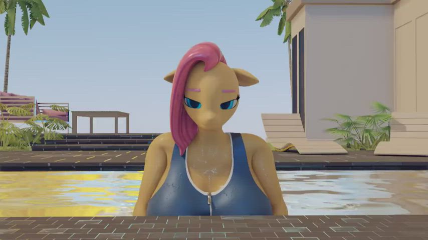 animation big tits outdoor pool sfm striptease swimsuit tease teasing gif