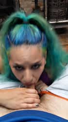 Green haired alt girl gets huge facial