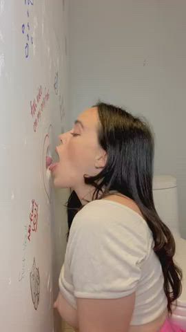 blowjob brunette glory hole gif