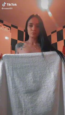babe bathroom towel tik-tok twerking gif