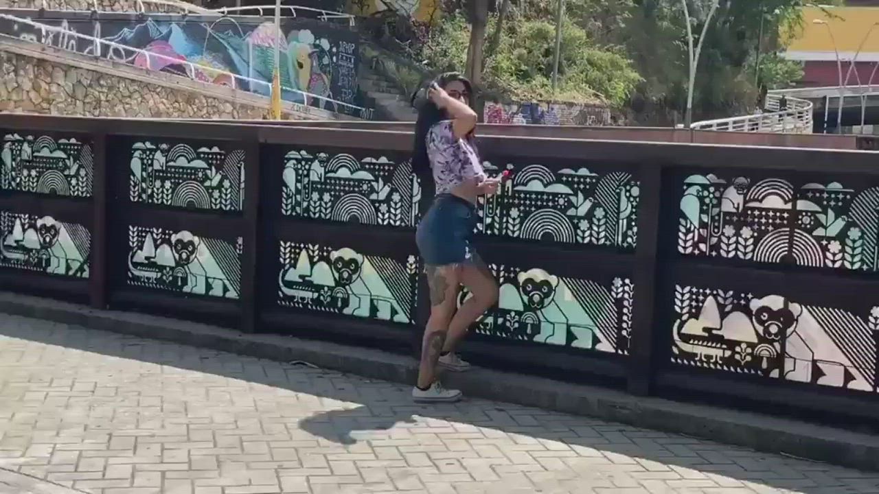 Brunette Public Small Tits gif