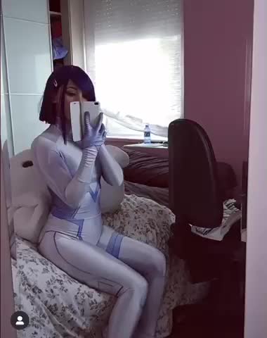 my gorgeous real life waifu and cosplay crush being silly in sexy skin tight jumpsuit