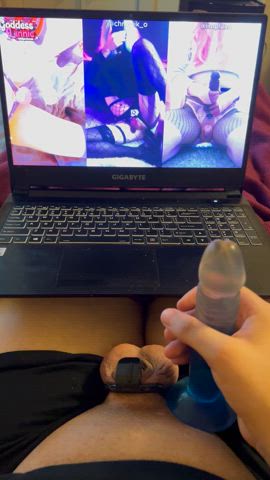 My keyholder tasked me with stroking my dildo next to my cage. It felt sooo good