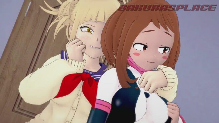 MHA Toga And Uraraka Have A Threesome With Deku 3D Hentai
