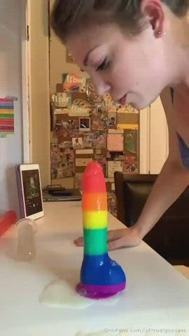 deepthroat dildo gag reflex gagging girlfriend homemade sex toy gif