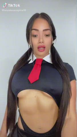 brunette clothed joi pigtails tease teasing tiktok gif