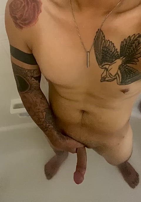 horny jerk off nsfw shower tattoo gif