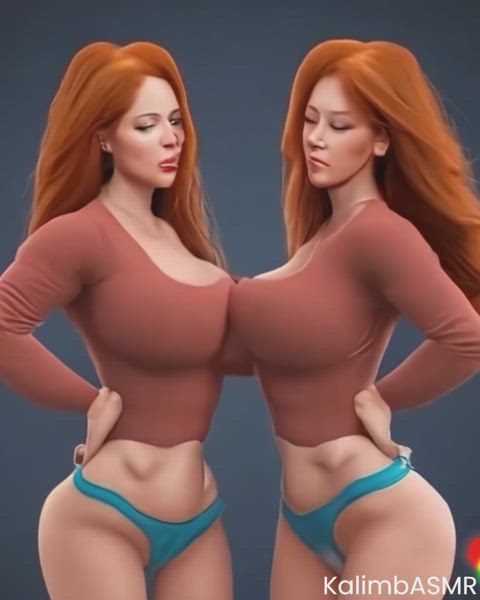 3d asmr animation clothed redhead sister tall thong twins gif