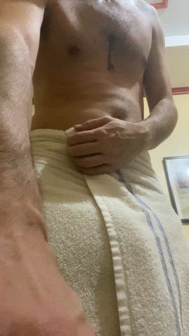 cock male tattoo tattooed tease towel gif