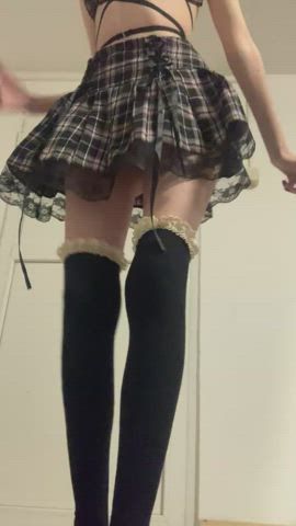 ass booty petite skinny skirt stockings tights underwear upskirt gif
