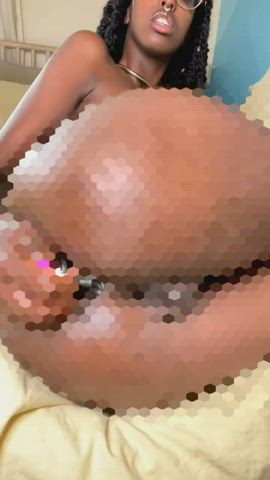 anal ass bubble butt butt plug caption censored ebony masturbating gif