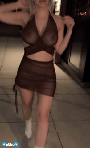 Big Tits Blonde Boots Outdoor Public gif