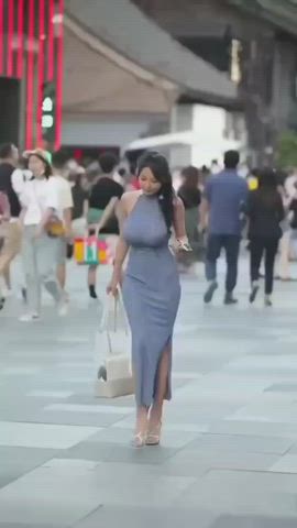 Braless big tit Asian