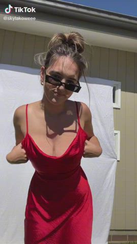 Big Tits Cleavage Close Up Downblouse Dress Grabbing Groping Tight gif