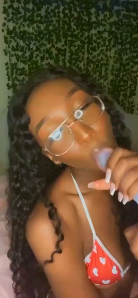 blowjob cute dildo ebony glasses swimsuit tgirl trans woman trans girls trap gif