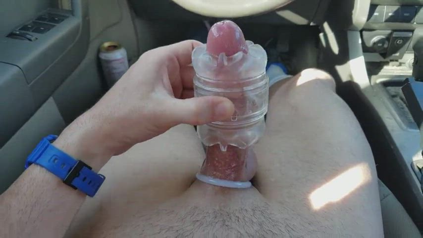 cock milking in car