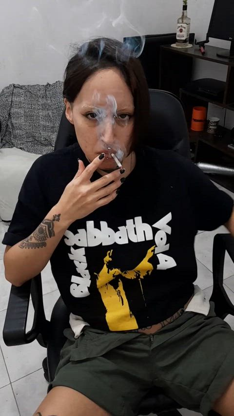 bisexual brunette fetish horny lesbian smoking tattoo tattooed tomboy gif