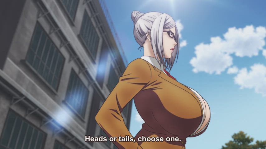 anime big tits boobs cleavage ecchi face sitting femdom mmf prison whipping gif