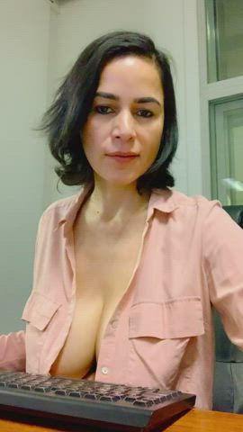 Playing with my boobs in the office... (reveal)