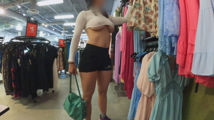 Shopping in a tiny crop top