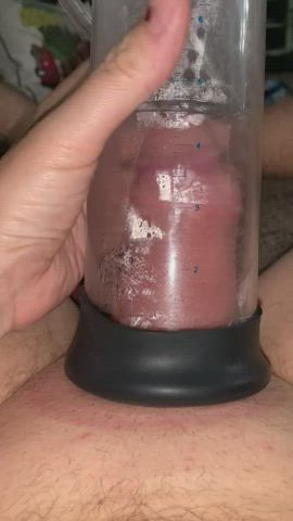 Pulling my swollen cock out of my 3in tube. DMs open