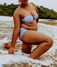 Beach Bikini Chubby Desi Flashing Indian MILF NSFW Nudity gif