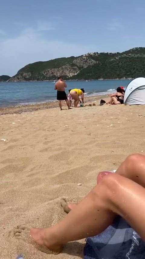 beach boobs flashing outdoor public small tits tanlines topless gif