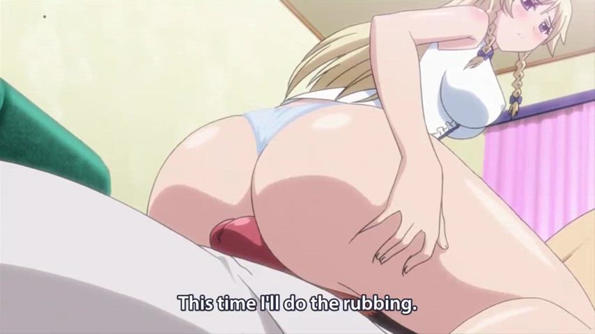 anime big tits blonde clothed hentai rubbing teasing uncensored gif