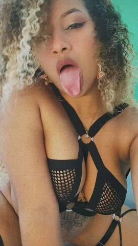 Curly Hair Latina Licking Lingerie Lips POV Pornstar Teen Webcam gif