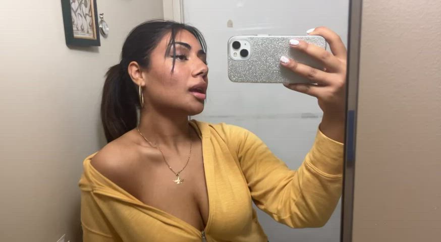 19 years old big tits boobs chubby erotic mirror onlyfans tease teen gif