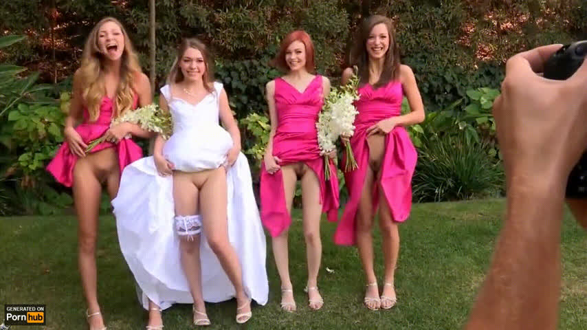 bottomless bride flashing group wedding gif