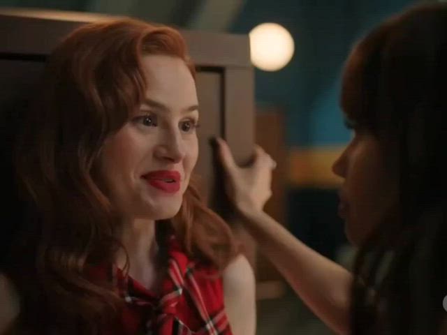 celebrity kissing lesbian madelaine petsch gif