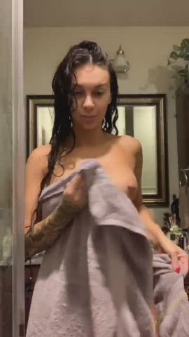 ass boobs sensual strip tattoo tease tits waitress wet gif