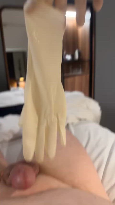 Gloved cock is so much fun 